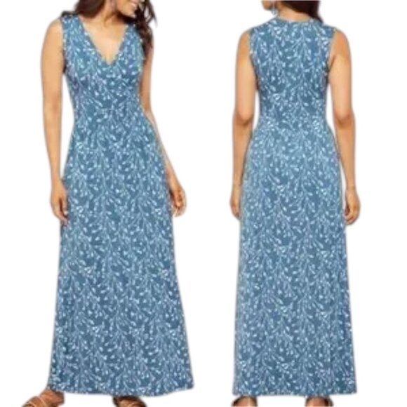 41 Hawthorn Dress Knit Adelina Floral Surplice Maxi Dress - Blue/White - 2X - Picture 1 of 12